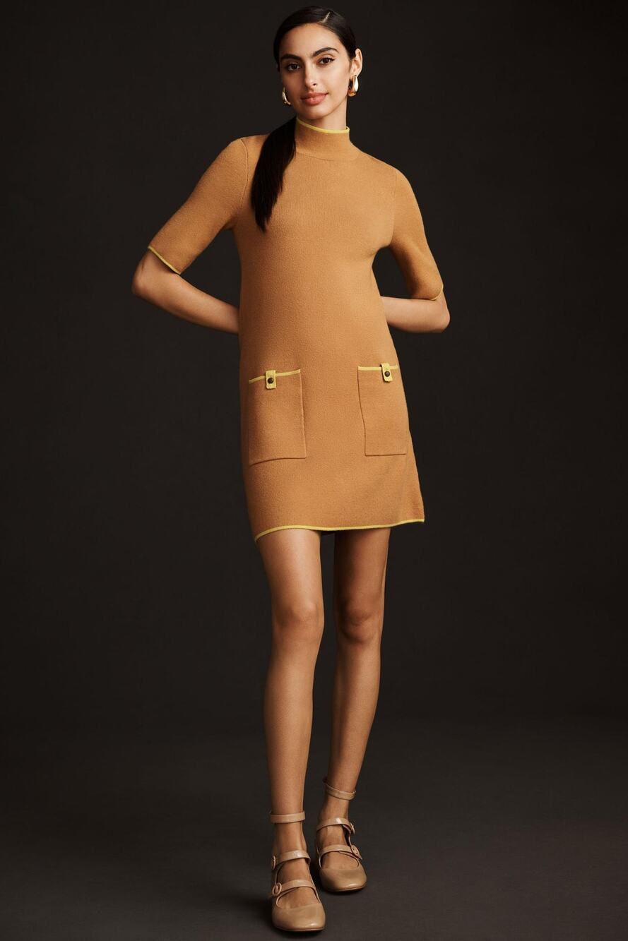 Anthropologie Maeve Annalise Mock-Neck Mini Sweater Dress-New XS